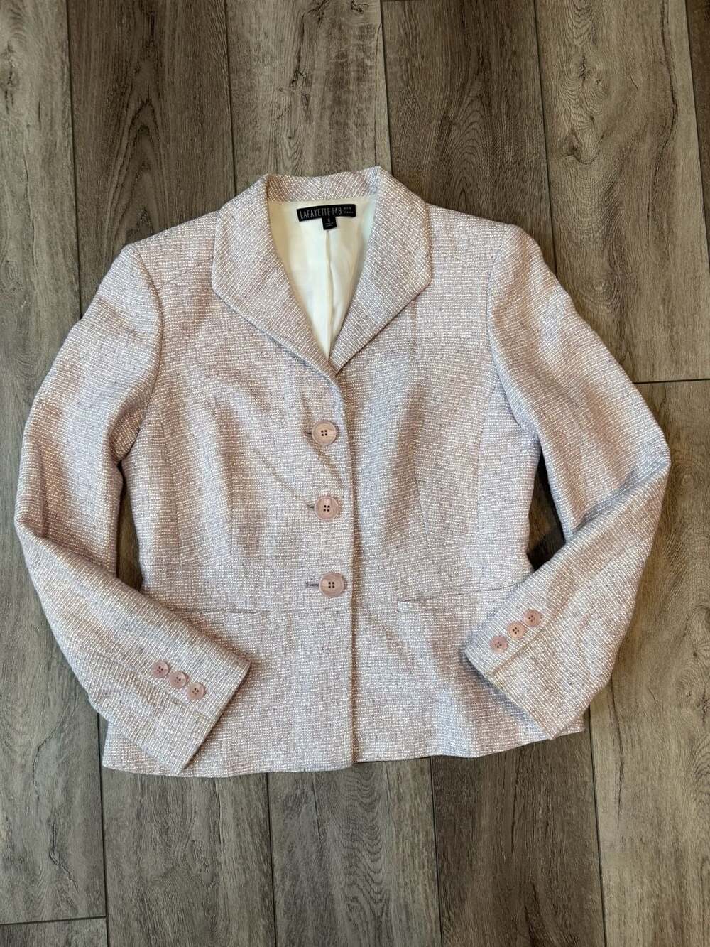 Lafayette 148 New York Tweed Blazer Size 8 LavenderCotton Blend